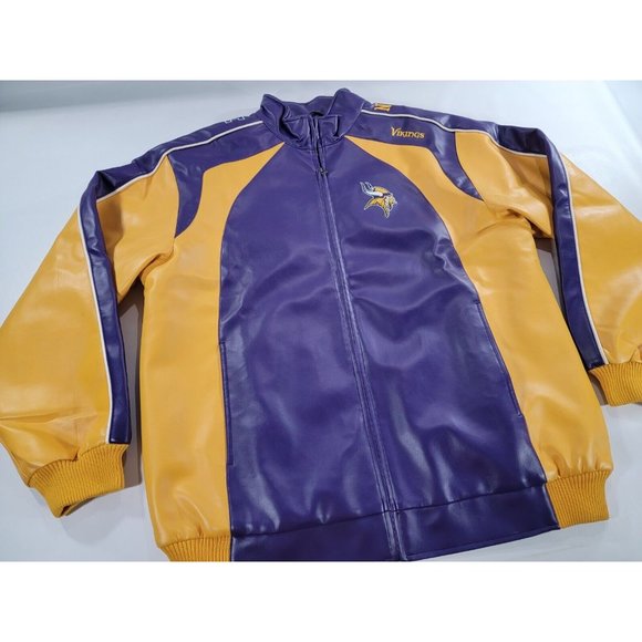 Minnesota Vikings Faux Leather Varsity Jacket Coat Official 2008 NFL Sz L EUC - Picture 3 of 11